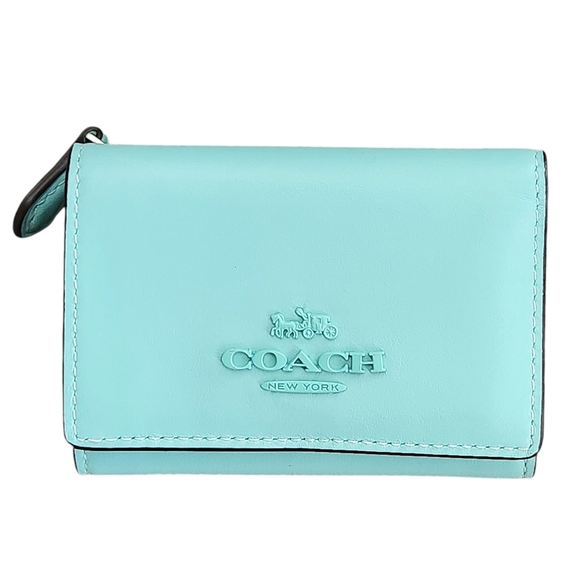 Coach Micro Snap Wallet Leather SOFT GREEN TURQUOISE CP260 Authentic - Picture 2 of 10